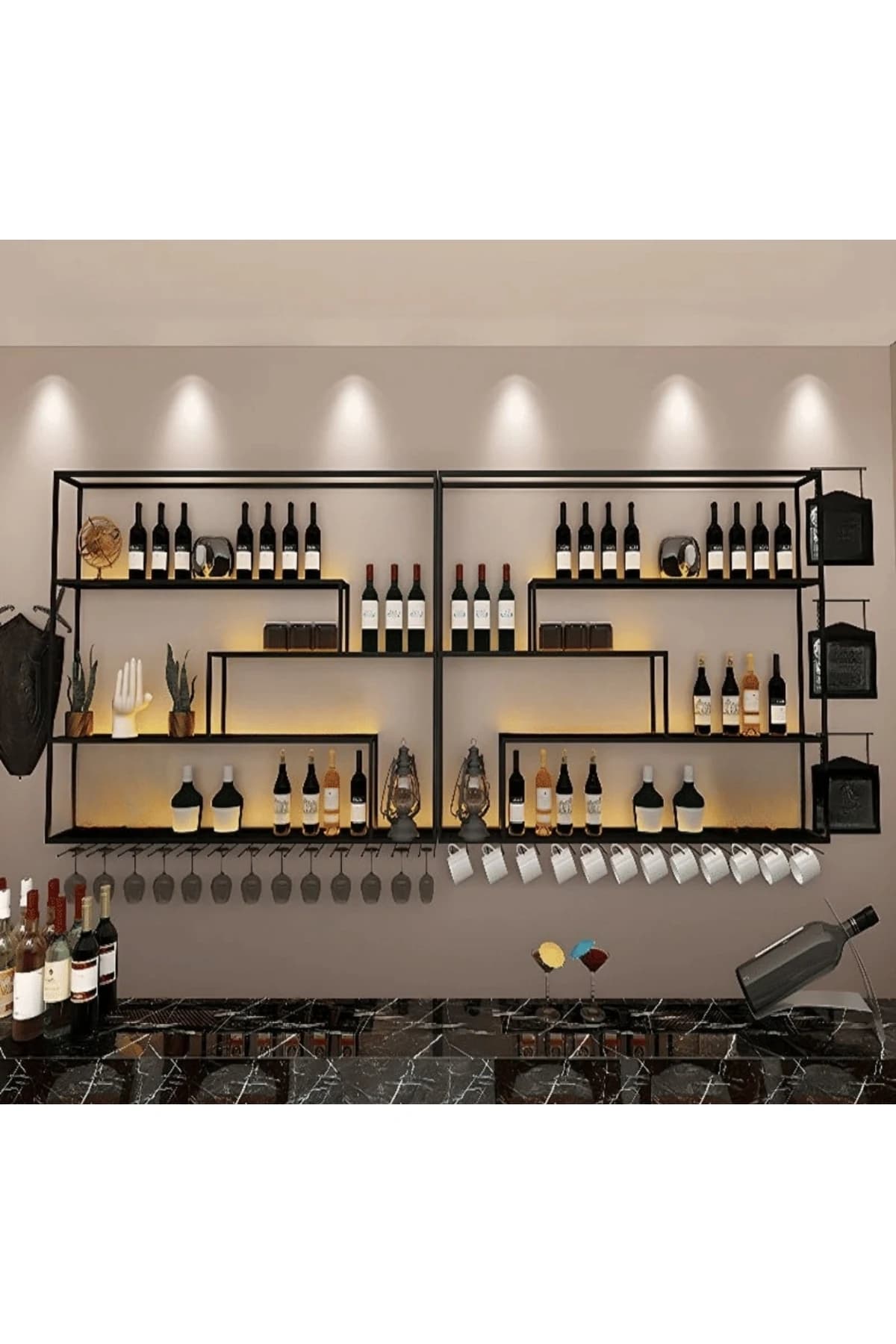 KC-0256 Şarap Şişesi Rafı, Kadeh Tutuculu Cafe, Bar Şaraplık