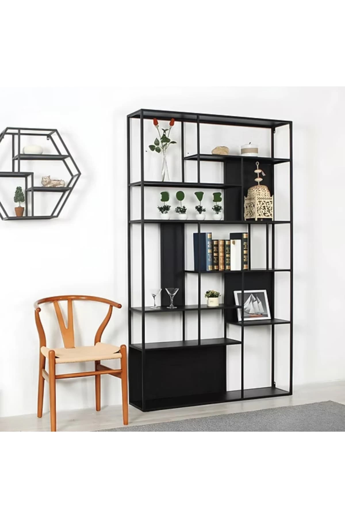 KTP-01 Modern Dikey Kitaplık Metal Raflı
