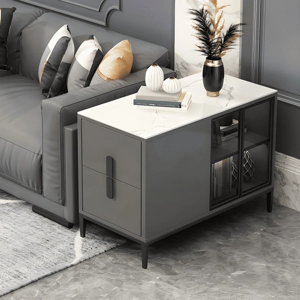 ZGN24980 Modern MDF Çekmeceli Dikdörtgen Yan Sehpa